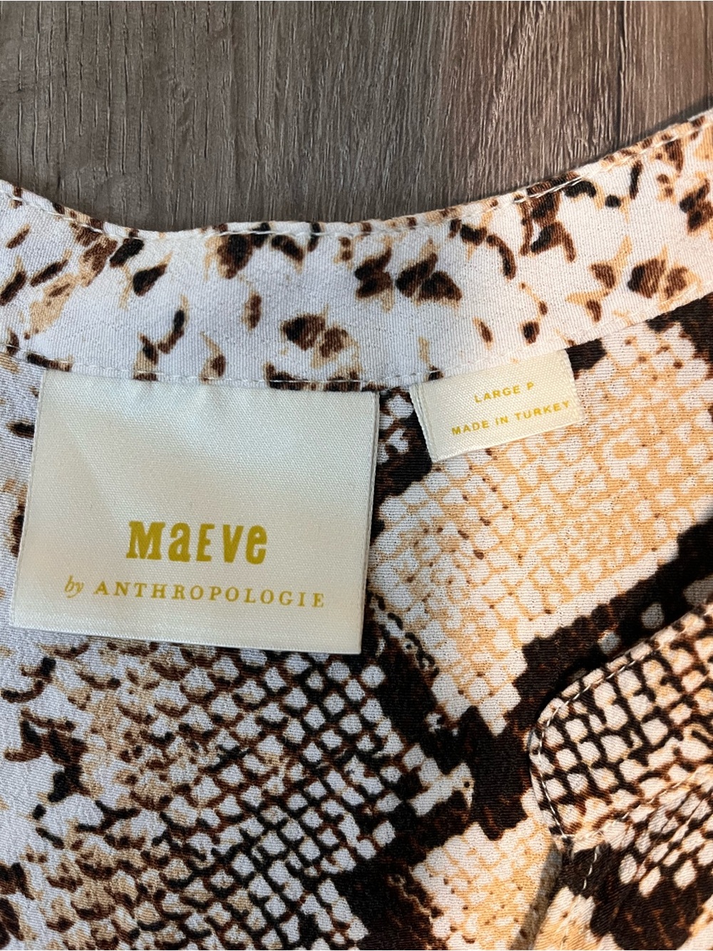 Anthropologie Maeve Brown and Cream Snake-Print Baby Doll Dress - Picture 2 of 6